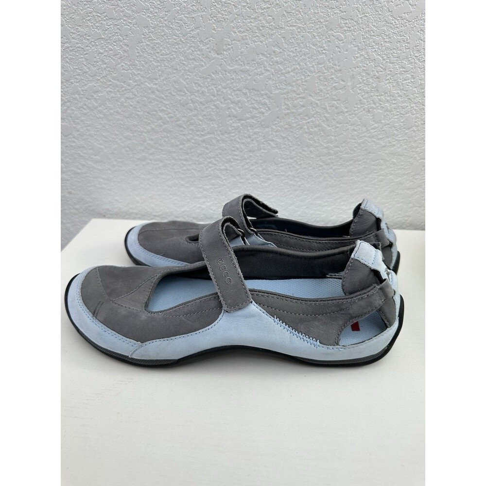 Ecco Receptor Womens EU 39 US 8 8.5 Grey Light Blue Leather Mary Jane Flats Shoe